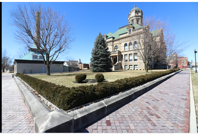 Auglaize County Courthouse with courtyard, 2019